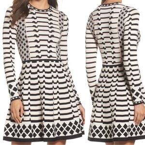 Eliza J Black, White & Pink Geometric Mini Dress sz S